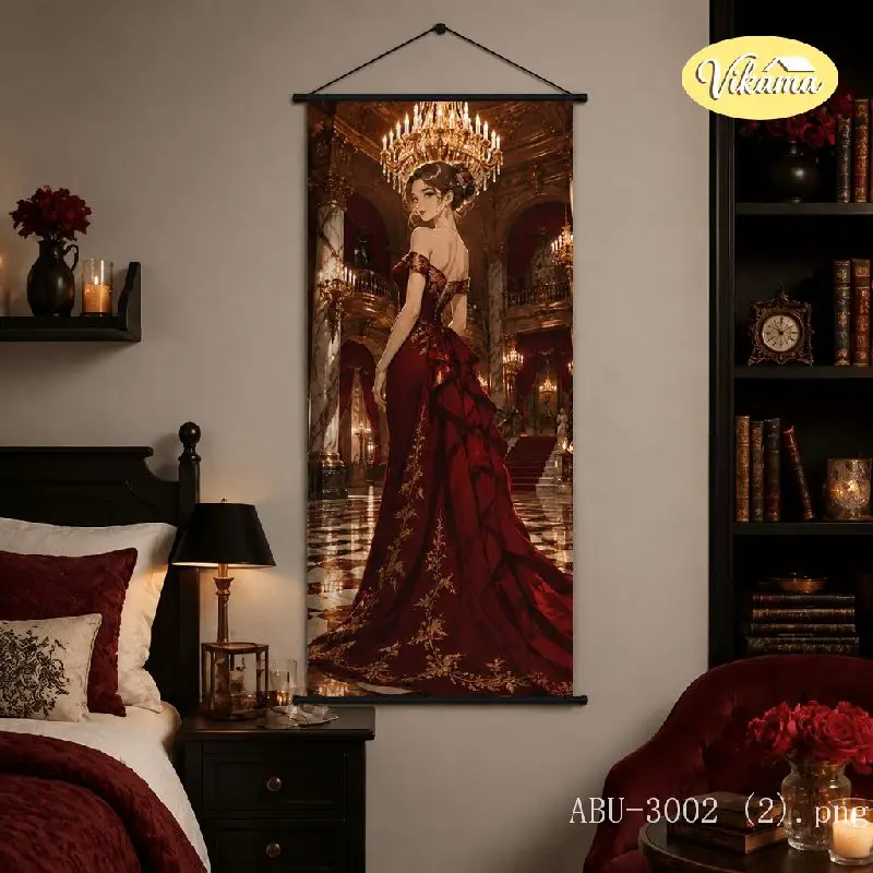 VIKAMA Dark Academia Woman Tapestry White Hair Black Gown Library Book Elegant Art Wall Hanging Bedroom Aesthetic Home Decor