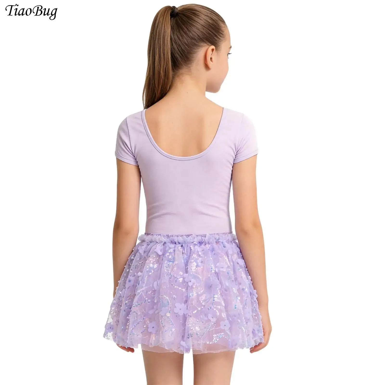

Kids Girls 3D Flower Sequins Tulle Skirt Elastic Waist Dress for Ballet Gymnastics Jazz Dance Practice Stage Show Party Outfit