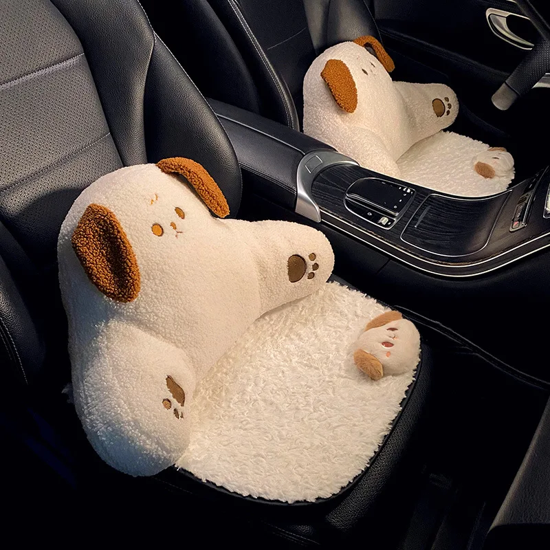 Creative Cute Cartoon Animal Doll Dog Car Seat Covers Cushion Plush Universal For Women Ladies Auto Interior Decore Accessories