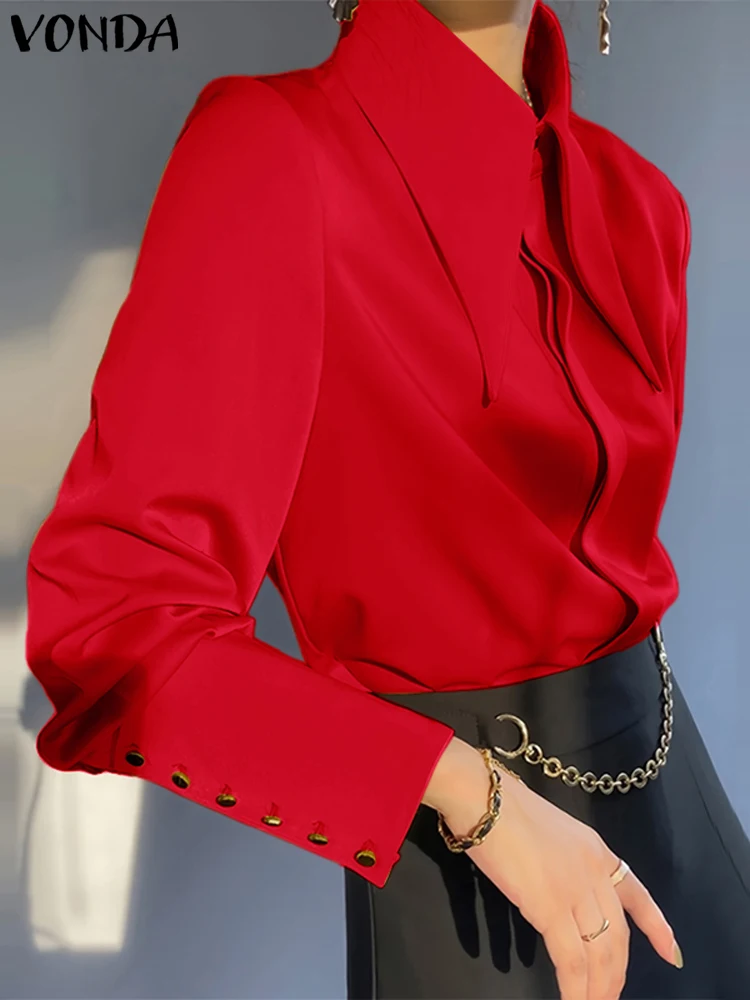 

VONDA Women Shirts Lady Office Lapel Collar Blouse 2024 Autumn Fashion Causal Solid Color Long Sleeve Elegant Tops Femininas