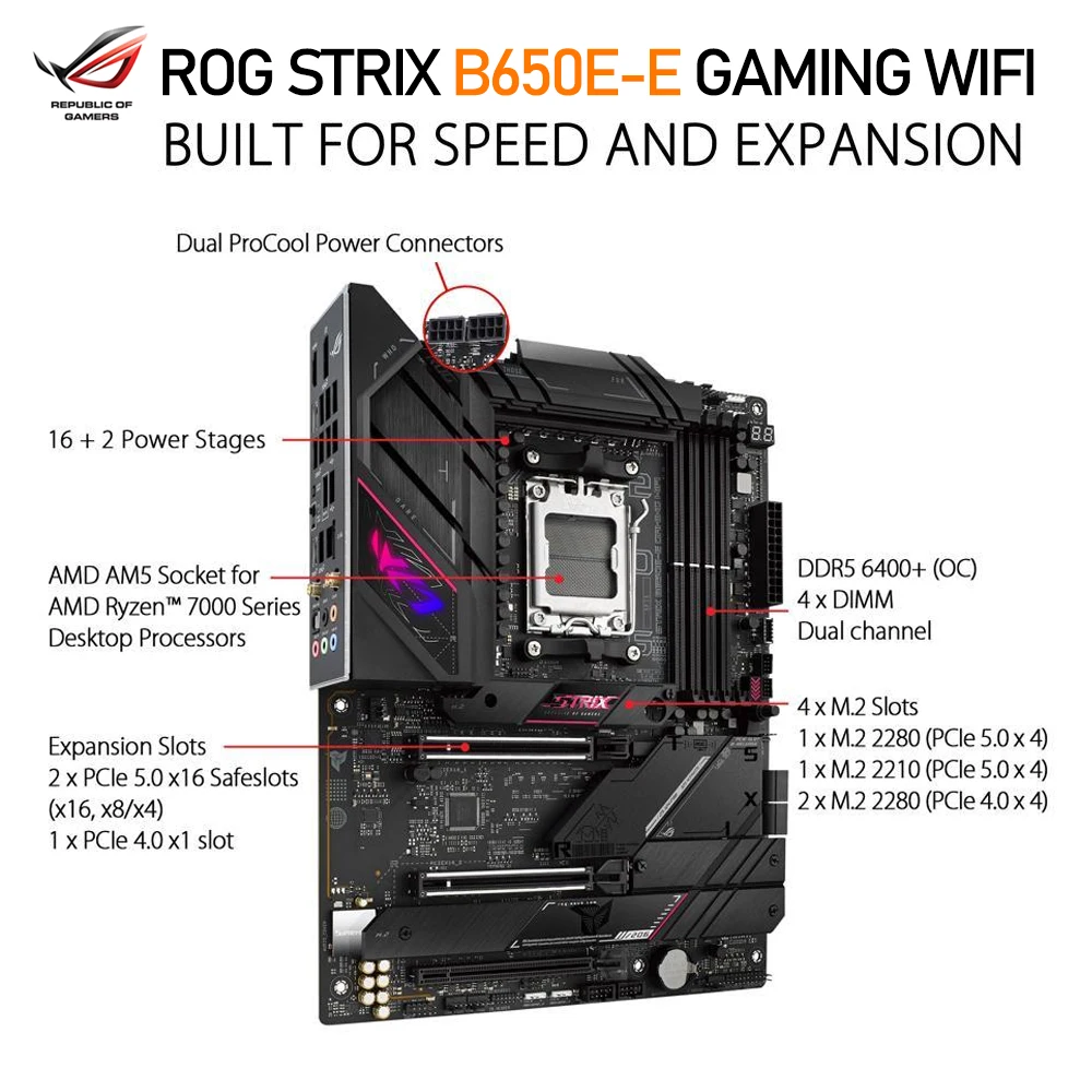 Imagem -04 - Terno de Placa-mãe Asus Rog Strix Memória Amd B650 Memória Ddr5 Cpu Am5 r5 7600x B650e-e Gaming Wifi 6000mhz 16g x Pcs