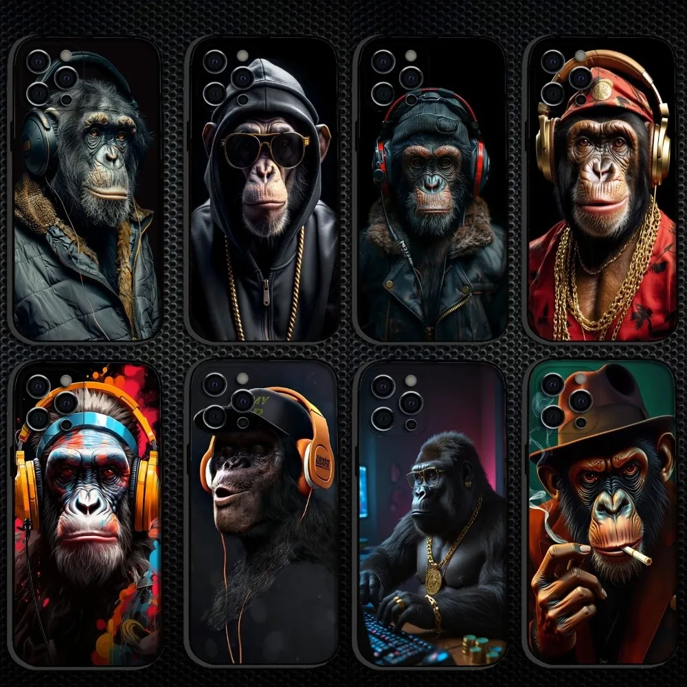 

Funny chimpanzee Phone Case For iPhone 16,15,14,13,12,11 Plus,Pro Max, Soft Silicone Black Cover