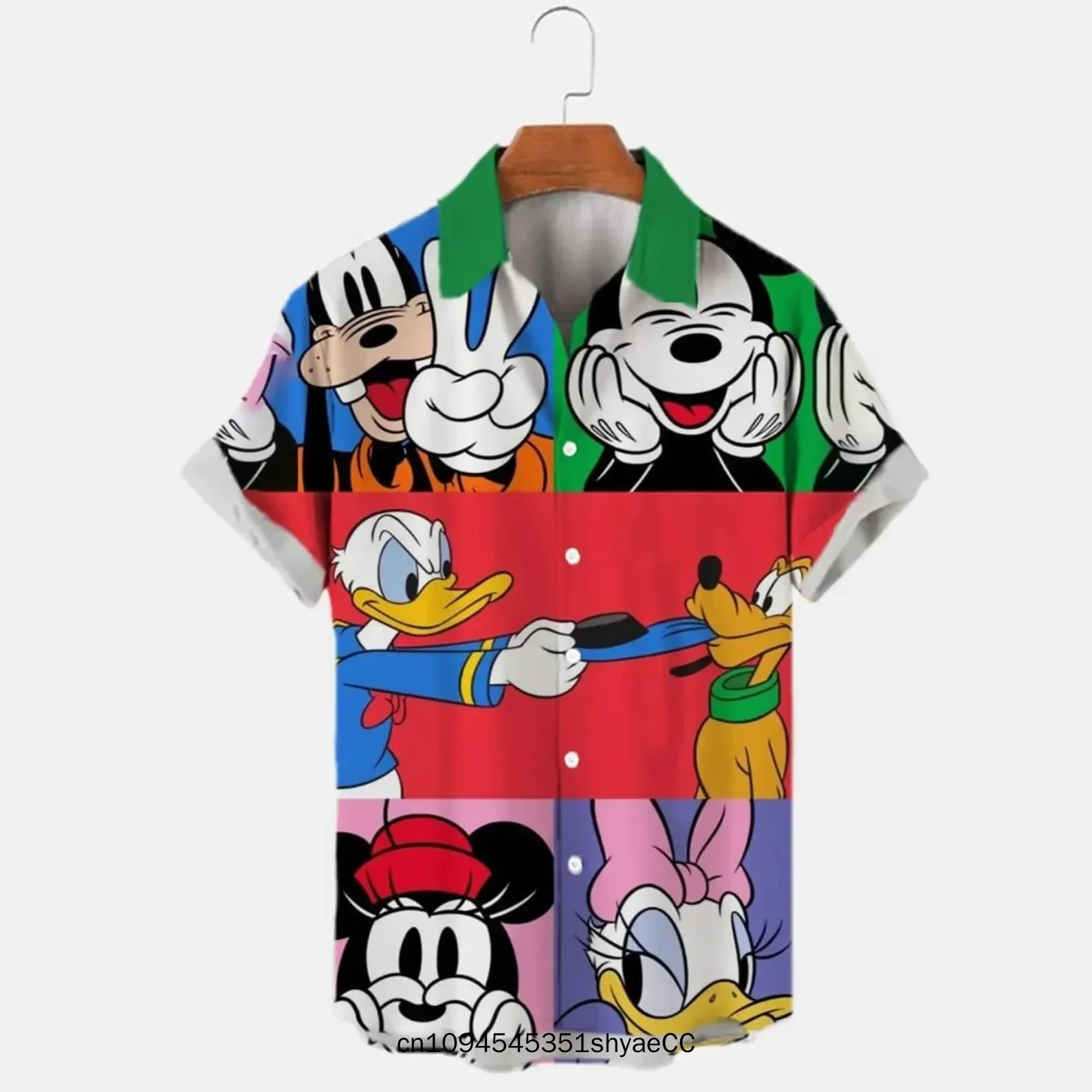 Miniso Disney Characters Hawaiian Shirt Mickey Friends Summer Shirt Men's Disney Hawaiian Shirt Retro Button Short Sleeve Shirt