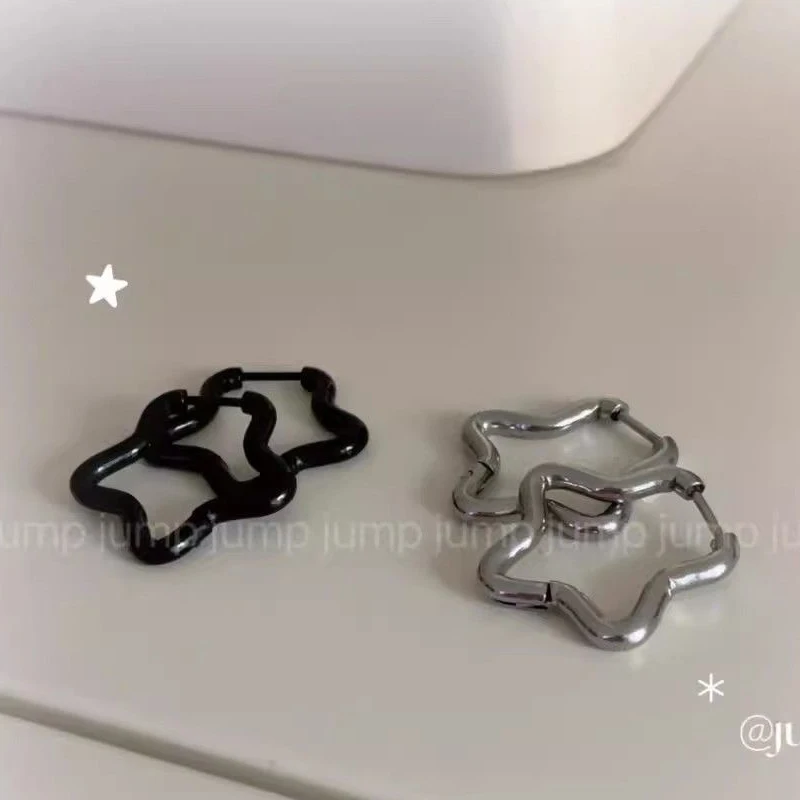 Punk Aesthetic Black Stainless Steel Star Earrings for Women Korean Fashion Vintage Accessories Grunge Rock Jewelry Y2K Jewelry
