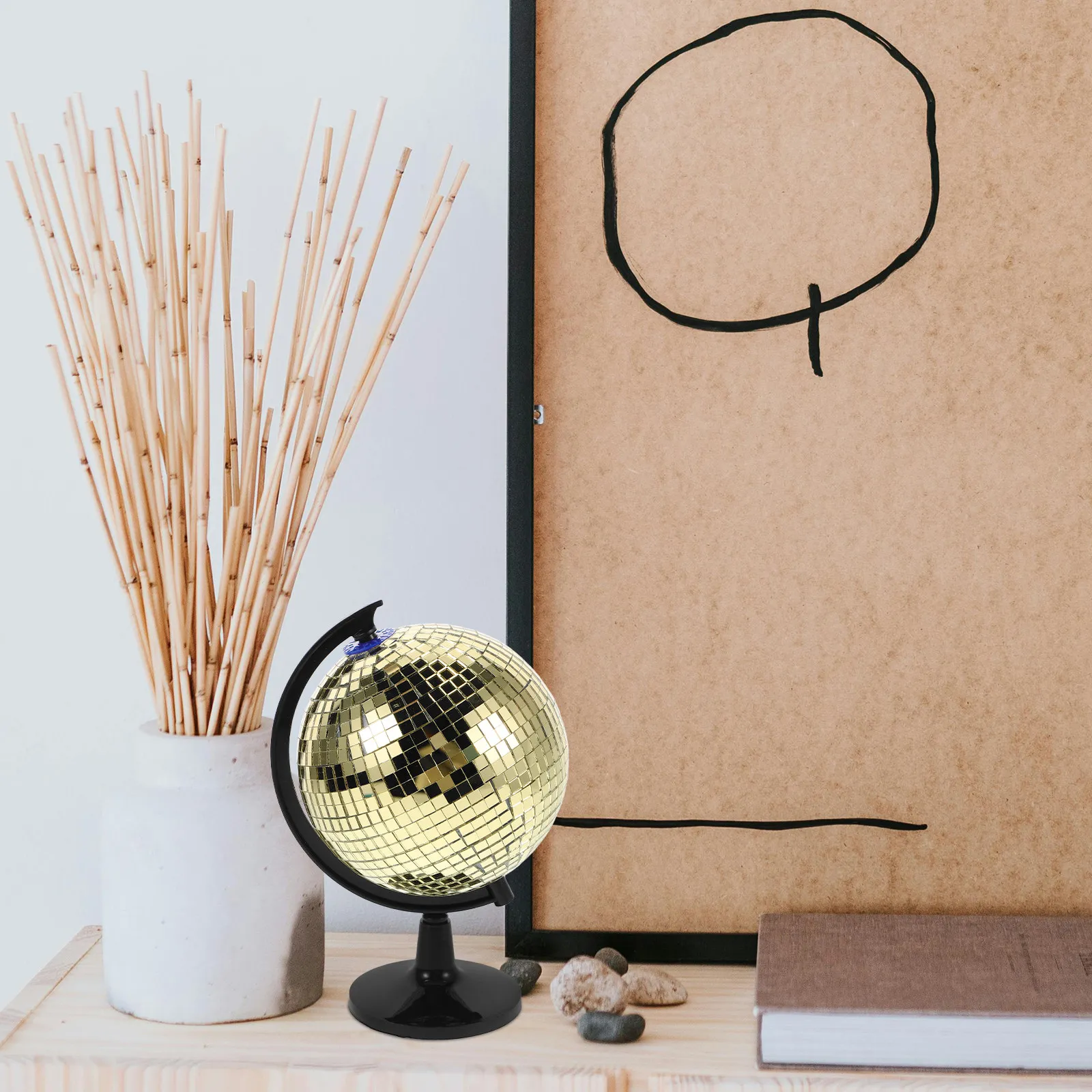 Golden Rotating Disco Ball Globe Reflective Mirror Ball Office Desk Party Events Decoration Home Decor Stylish Flare Effect