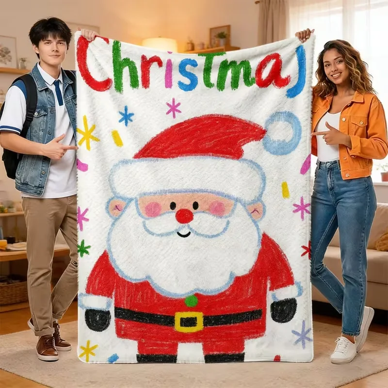 New Christmas Flannel Blanket Christmas Hat Snowflake Warm Nap Sofa Blanket Manufacturers Wholesale Gift Animation Blanket
