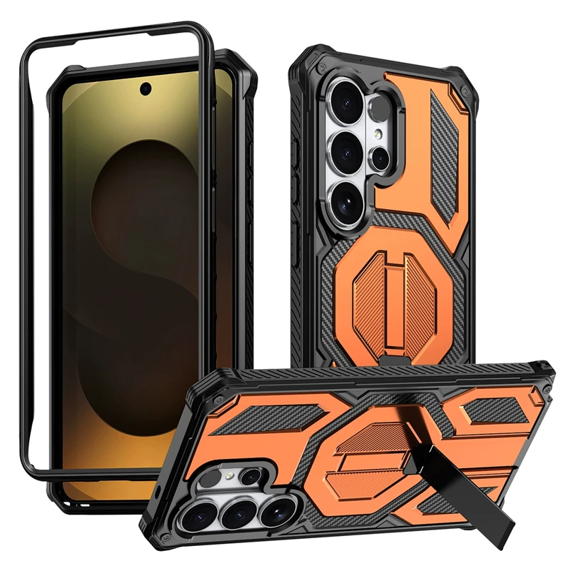 Militärische Panzerung Magnetische Metall-Standhalterung Hülle für Samsung Galaxy S26 Ultra S25 Fe S24 Plus A56 A16 A57 5G S26+ Magsafe Mac Safe Cover