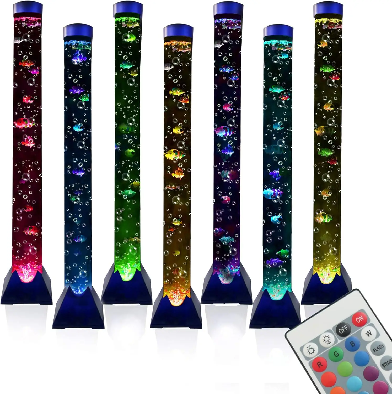 

4FT LED Bubble Tube Floor Lamp with 10 Fish Remote 20 Colors Tall Aquarium Night Light for Bedroom Office