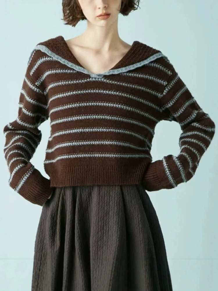 

Новинка осенне-зимнего сезона: Женский утепленный вязаный свитер с полосками, прямым кроем, воротником-стойкой, в стиле колор-блок, для повседневной носки, с длинными рукавами