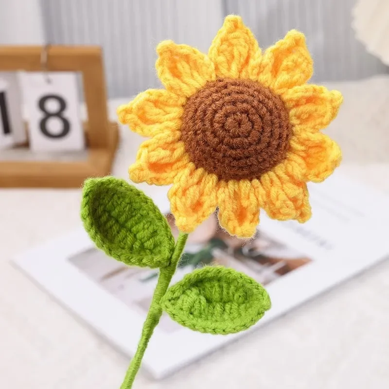 Sunflower Hand Woven Bouquet Creative Wool Knitting Flower Sunflower Decorations Mother\'S Day Birthday Gift Teachers Day