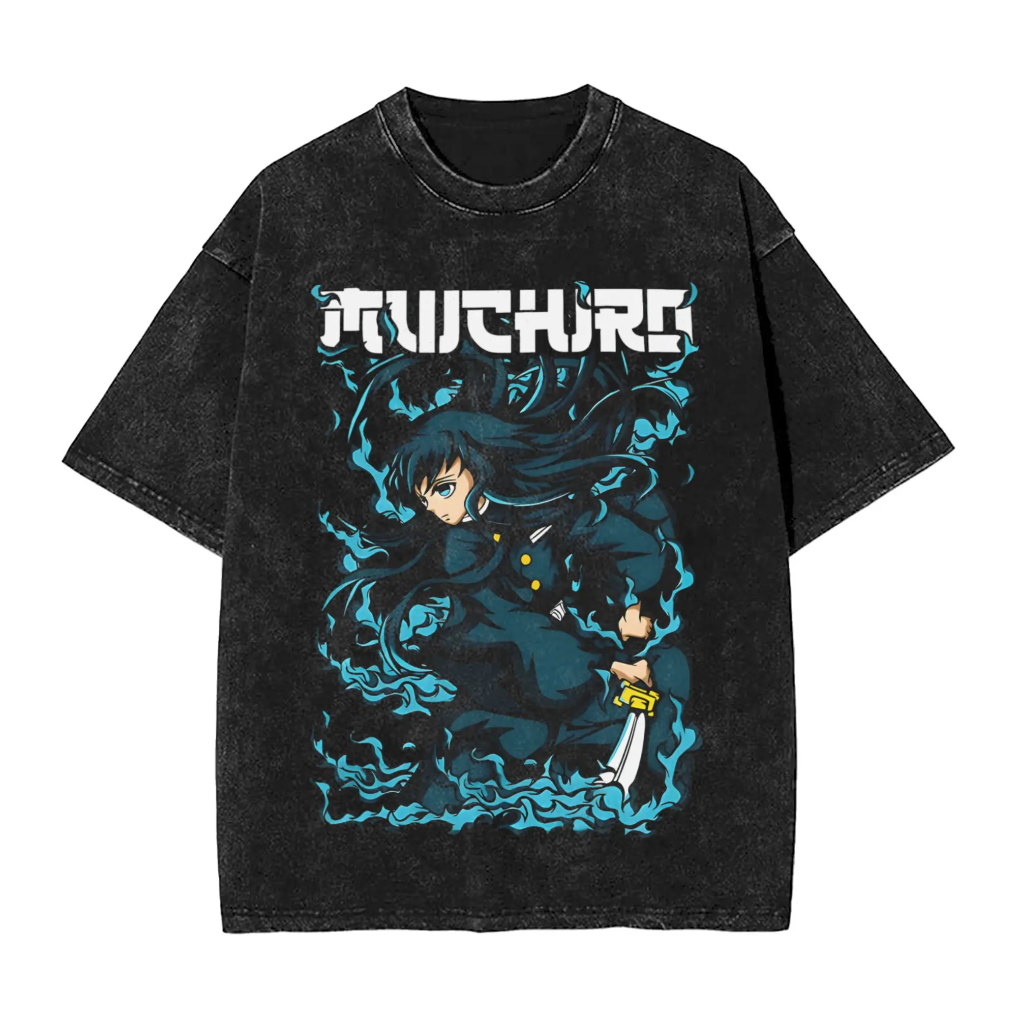 

Промытая футболка Harajuku Muichiro Tokito, хлопковые футболки, модная крутая футболка в стиле манга для мужчин, летние классические футболки с принтом Y2K