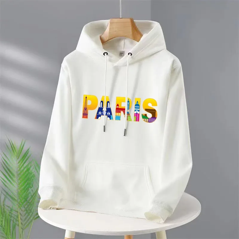 Paris Letter Printed Men's Hoodie Streetwear Hip Hop Loose Fleece Hoodies Couple Hooded Harajuku Casual Pullover Fashion Clothes