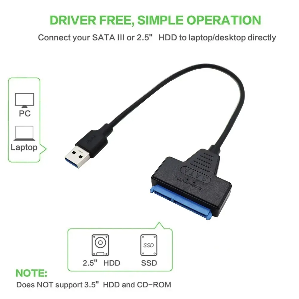 SATA to USB3.0/Type-C Adapter Cable Up To 6 Gbps High Speed Support 2.5 Inch External HDD SSD Hard Drive 22 Pin Sata III Cable