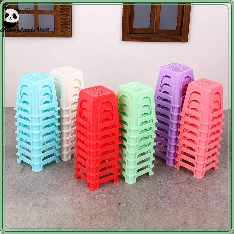 10pcs Miniature Simulation Plastic Stools Chair Dollhouse Single-seat Playhouse Furniture Model Micro Scene Decoration Crafts