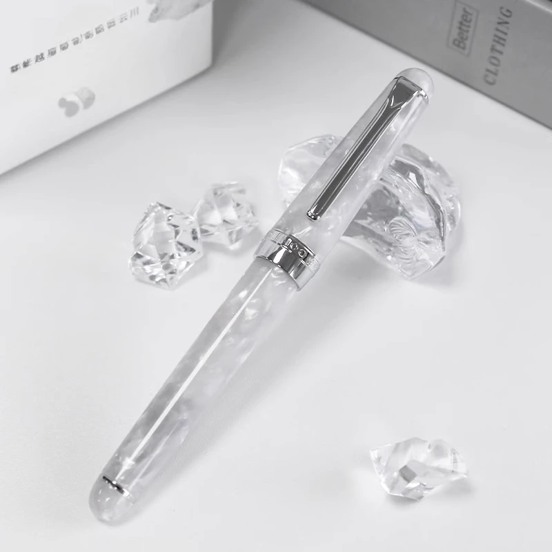 RIMMO Yunchuan Series White Acrylic Fountain Pen 0.4mm  Nib Ink Pen with Clip Converter for Writing Practice Teacher Stationery