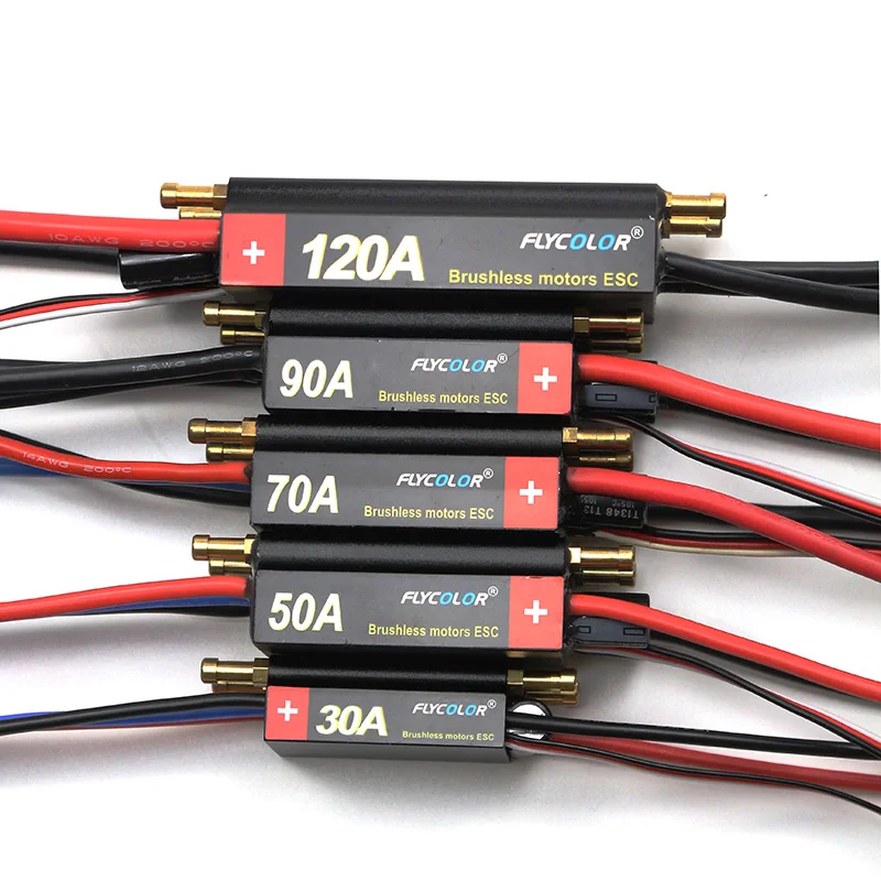 

FLYCOLOR Водонепроницаемый бесщеточный регулятор скорости ESC 30A 50A 70A 90A 120A с водяным охлаждением BEC для унисекс RC лодок игрушки