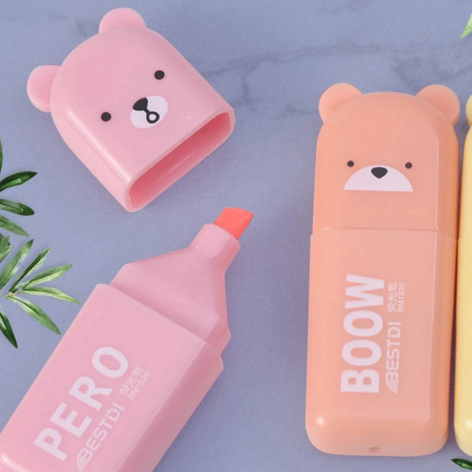 4/5/6 Pcs Kawaii Bear Highlighter Pens Cute Stationery Markers Oblique Tip Candy Color Fluorescent Pastel Pen School Supplies