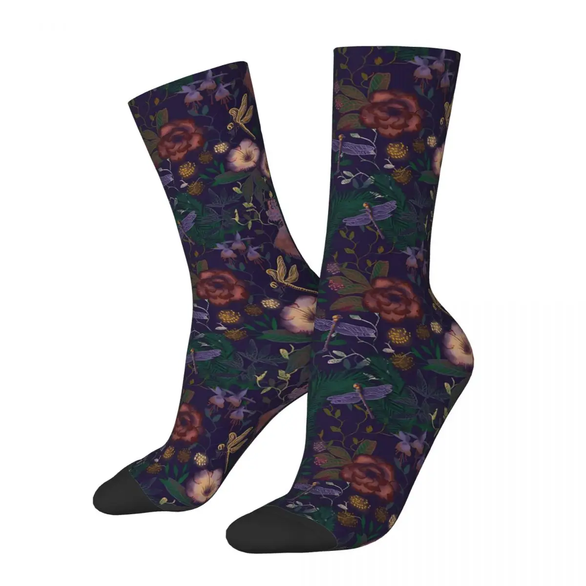 Funny Men's Socks Secret Garden Violet Vintage Street Style Crazy Crew Sock Gift Pattern Printed