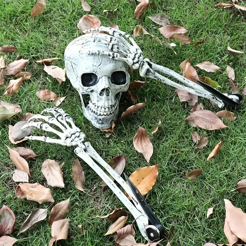 3-6 stücke Knochen Skelette Hof Boden Stakes Simulierte Geister Schädel Hand Requisiten Halloween Garten Outdoor Einsatz Party Dekoration – Detail 5