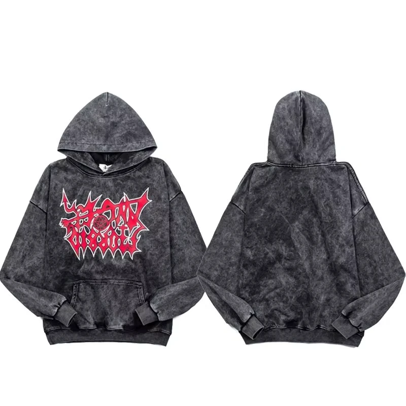 American High Street Vintage Old Morbid Angel Morbid Angel Death Gold Band Washed Hooded Sweater Autumn Winter Sports Sweater