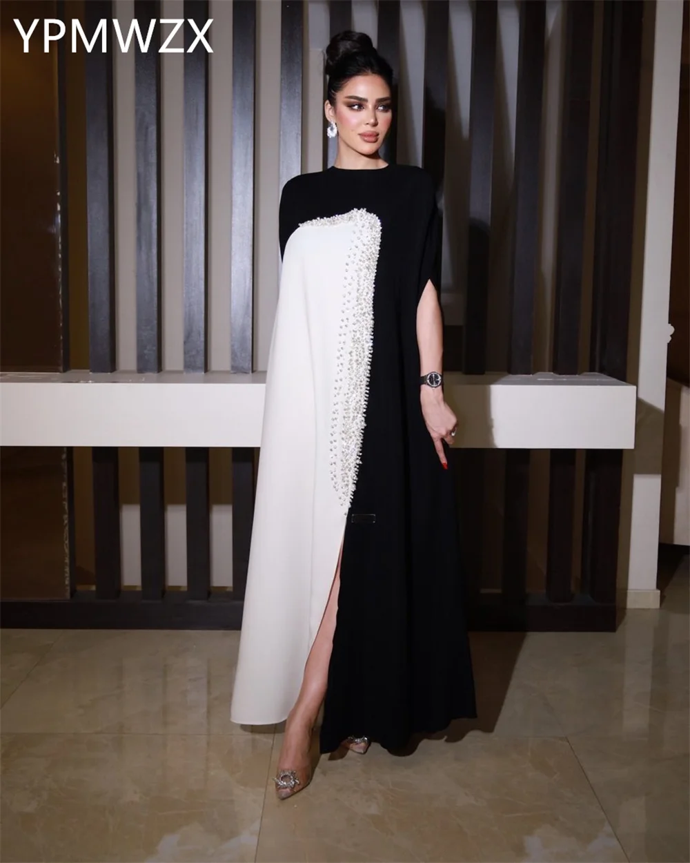 Customized Evening Dress Formal Party Occasion Women YPMWZX Jewel Column Floor Length Skirts Vertically Bespoke Occasion Dresses