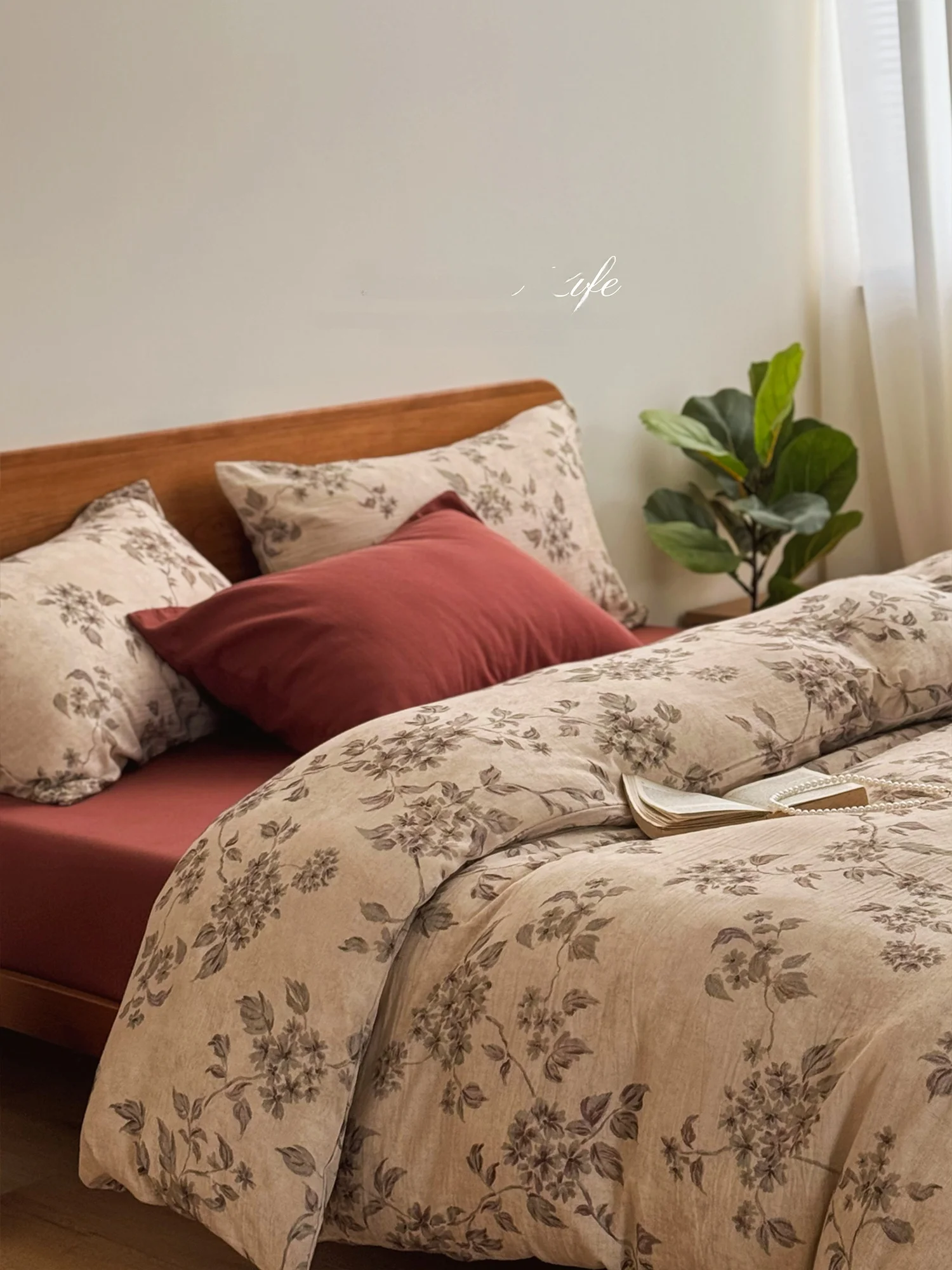 

Комплект постельного белья из 4 предметов: пододеяльник из 100% хлопка класса А с низкой насыщенностью цвета, хлопково-льняной, с цветочным узором, двуспальный, с защитным чехлом для одеяла