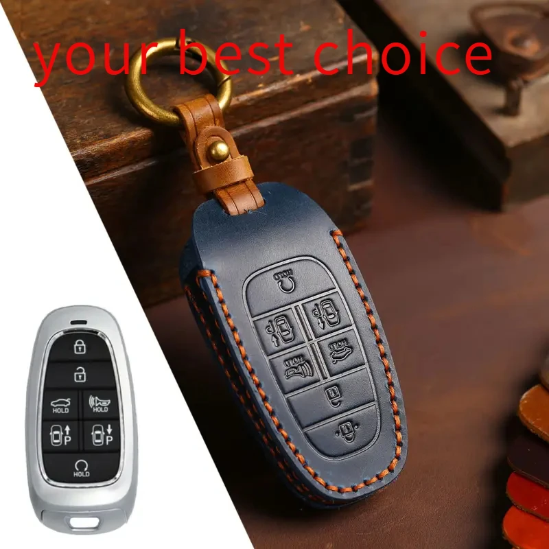 Leather car key case cover for Hyundai Tucson Staria Sonata Hybrid Nexo DN8 NX4 Grand Santa Fe Tucson Ioniq 5 Atos Solaris 2021