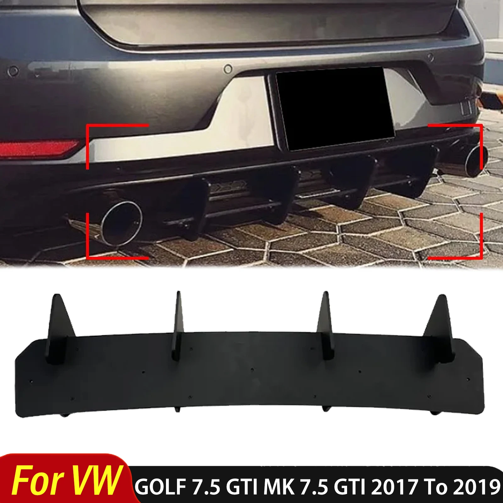 

For VW GOLF 7.5 GTI MK 7.5 GTI 2017 To 2019 4 Fins Car Rear Bumper Diffuser Rear Side Splitters Spoiler Auto Accessories Tuning
