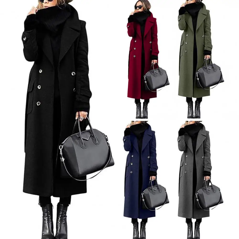 سليم صالح التلبيب معطف الربيع معطف طويل أنيق مزدوجة الصدر معطف المرأة مع بدوره إلى أسفل طوق منتصف العجل طول للمكتب #5