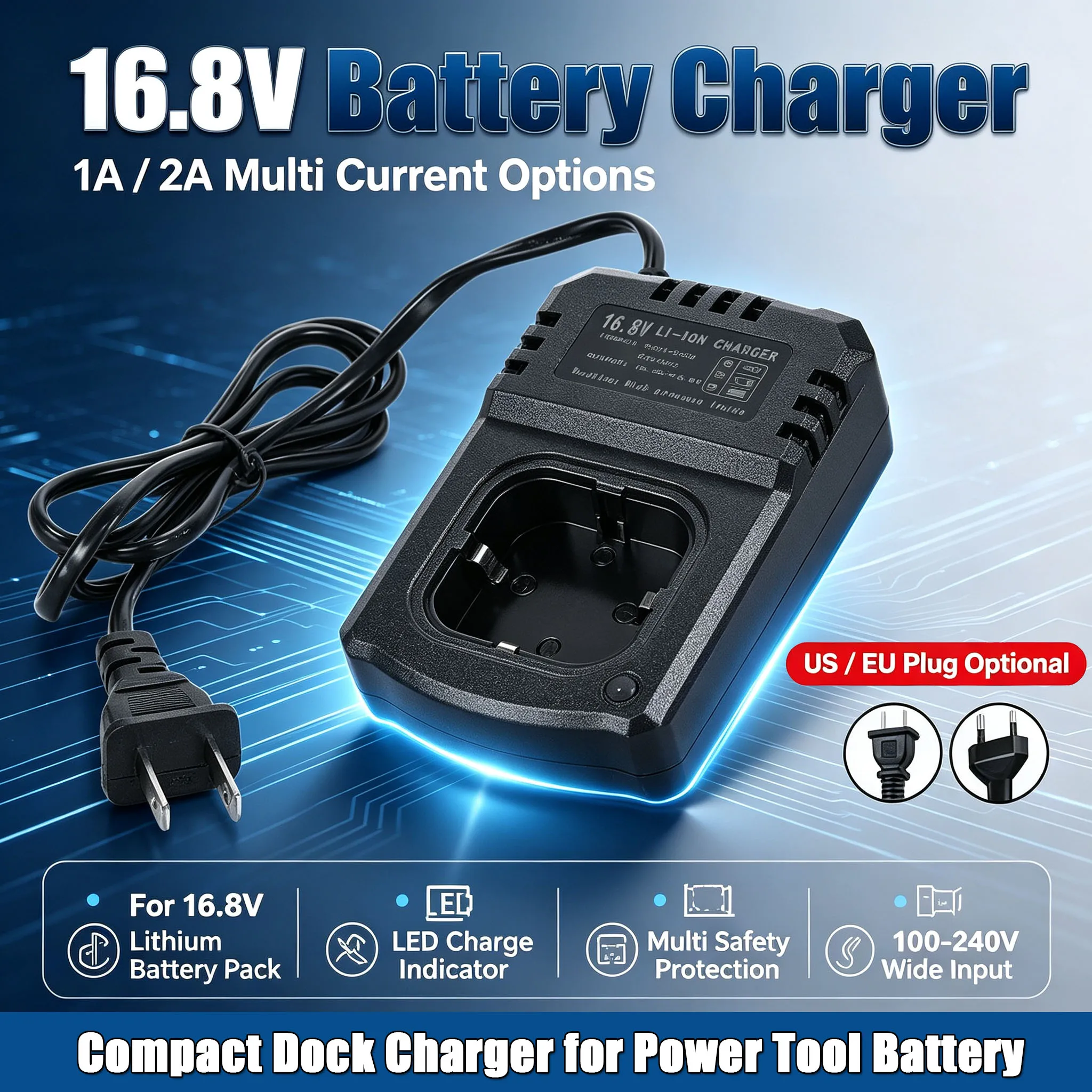 US/EU Plug 16.8V 1A 2A Universal Electrical Drill Charger Li-lon Lithium Battery Power Adapter Power Tool Accessories