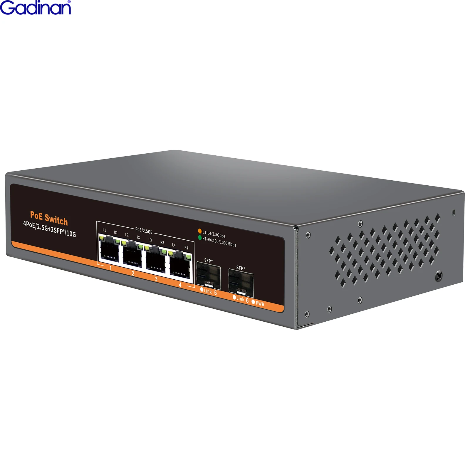 Gadinan 4*2.5G Base-T 2*10G SFP PoE Switch 6 Port 2500Mbps IEEE802.3af/at POE Camera For WiFi 6e AP VoIP Phone Surveillance