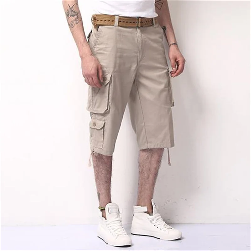 Plus Size 44 Summer Casual Shorts Men Cotton Cargo Short Pants Big Pocket Loose Baggy Military Male Clothing Cropped Bottoms