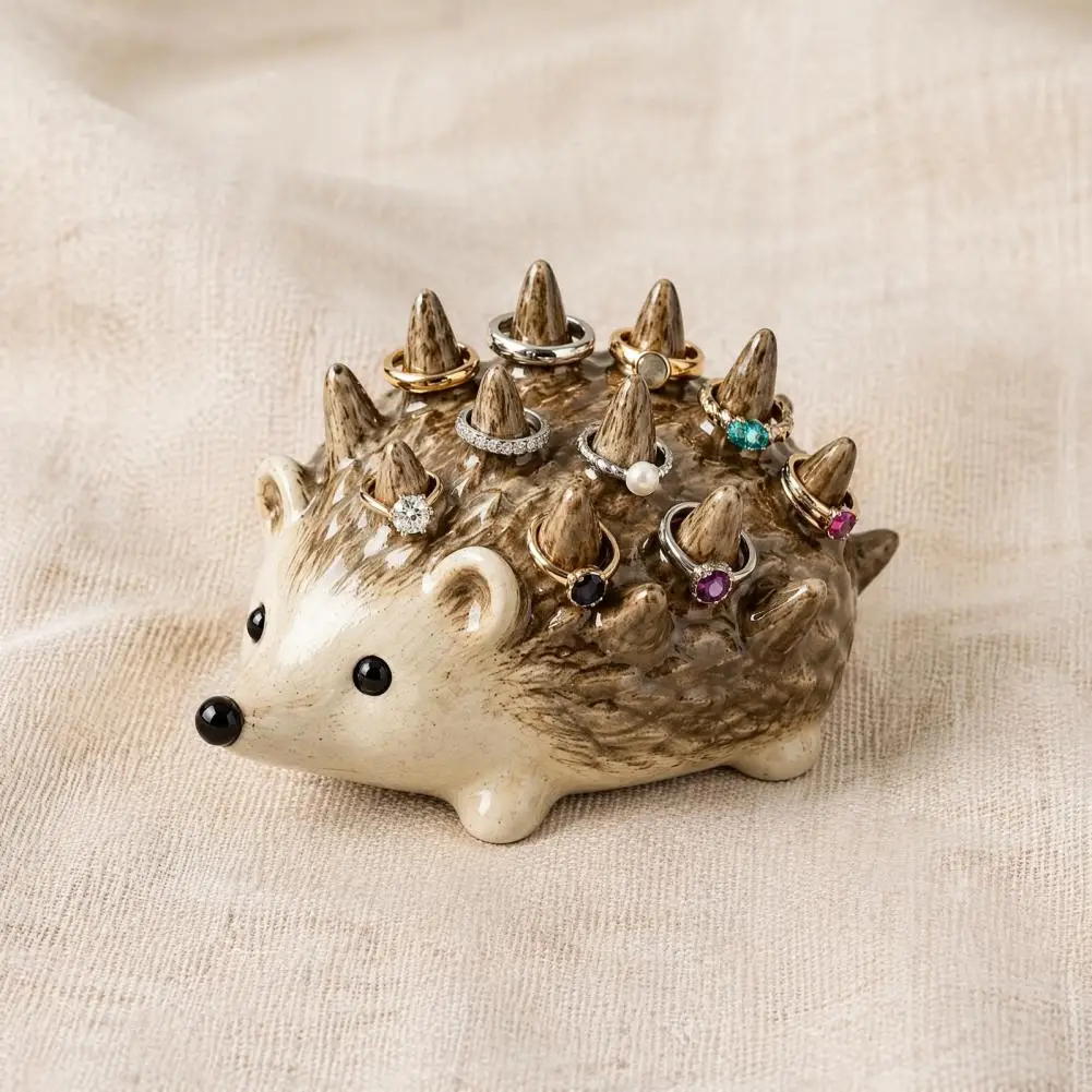 Desktop Trinket Dish Hedgehog Ring Holder Resin Jewelry Organizer Cute Desk Decor for Vanity Dresser Waterproof for Women