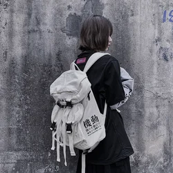 Sac à dos Hip Hop en toile pour hommes et femmes, avec ruban, pour l'école et les voyages, multifonction, style Harajuku