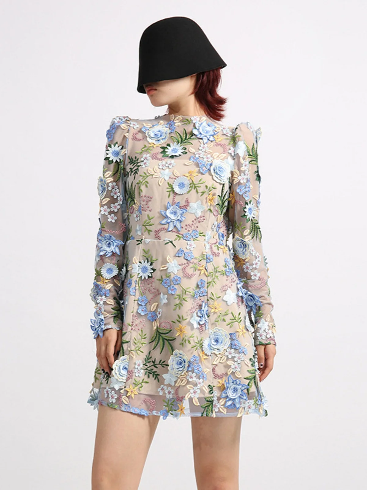 

Французская элегантная короткая юбка, летнее платье с круглым вырезом и вышивкой 3D цветами, сетчатое, облегающее, для женщин, Traf, женские платья, вечерние наряды