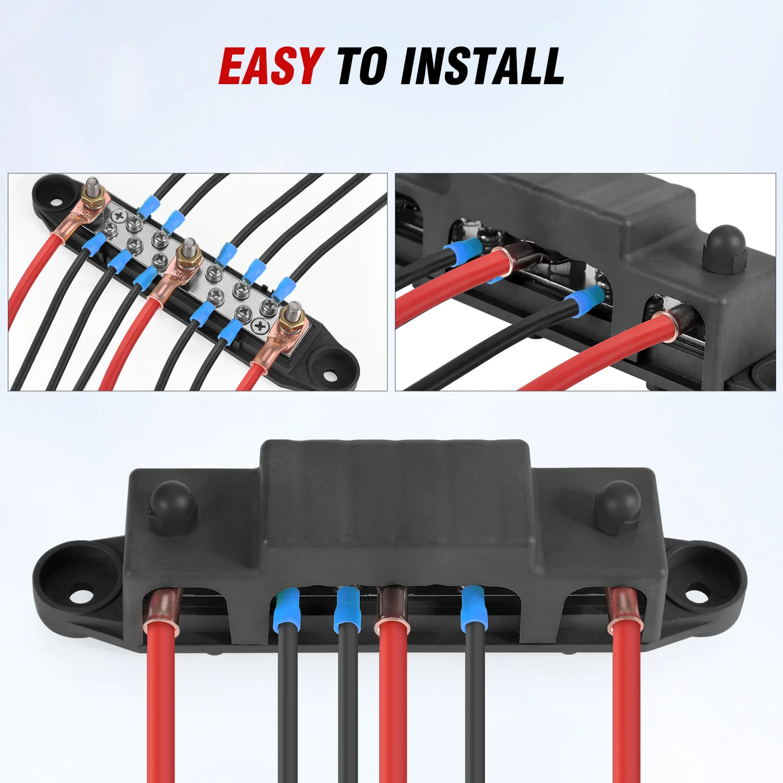 Hochleistungs-Stromverteilerblock 150A 12V-48V mit 10 Anschlussklemmen, Batterie-1/4-Zoll-Steckbolzen-Sammelschiene für Wohnmobil, Auto, Boot, Solarverkabelung – Detail 6
