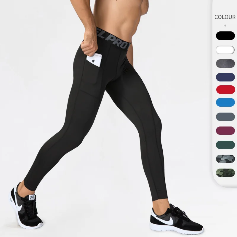 

Gym Sports Fitness Leggings for Men Compression Tight Pants with Pockets Running Training Elastic Quick-Drying Men's Leggings