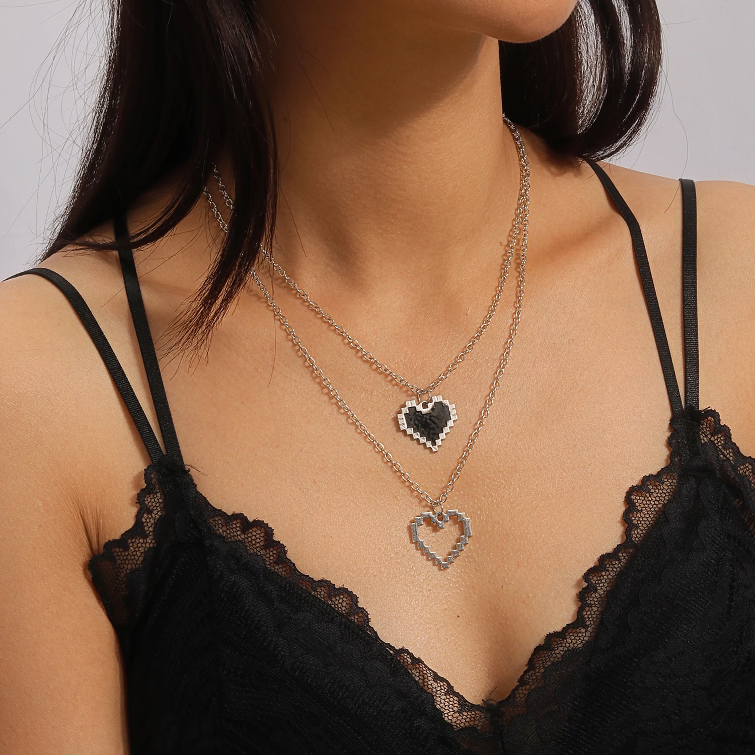 2 teile/satz Damen Neue Liebe Pixel Herz Halskette für Frauen Männer BFF Beste Freunde Paar Passenden Anhänger Halskette Set Geburtstag geschenke – Detail 5