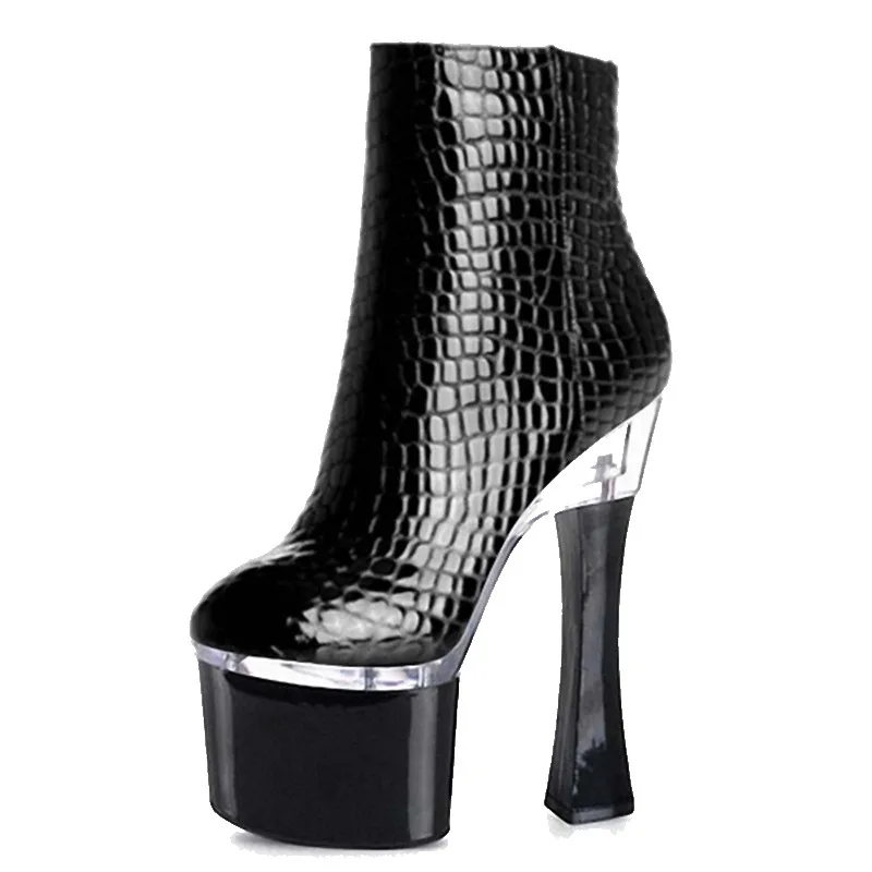 أحذية دراجات نارية نسائية مقاس 15 سم، أحذية كلاسيكية قصيرة على الموضة، أحذية منصة بكعب 6 بوصة وسحاب على شكل نجمة