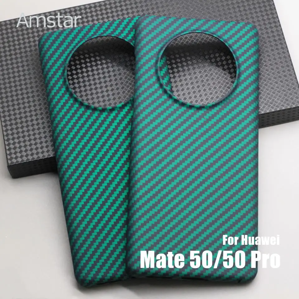 Amstar Emerald-green Carbon Fiber Case for Huawei Mate 50 Pro Ultra-thin Anti-drop Aramid Fiber Cover for Huawei Mate 50 Cases