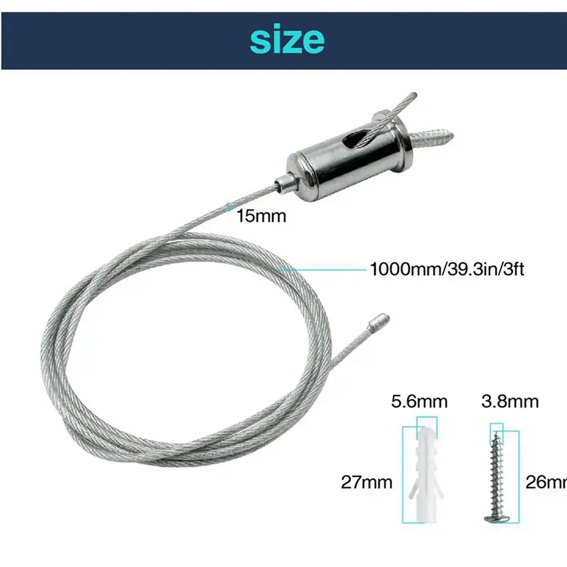 A96K-48 Sets Hexagon Garage Suspension Cables Kit Steel Hanging Chains, Honeycomb Light Connector Pendant Wire Rope Cable 1M
