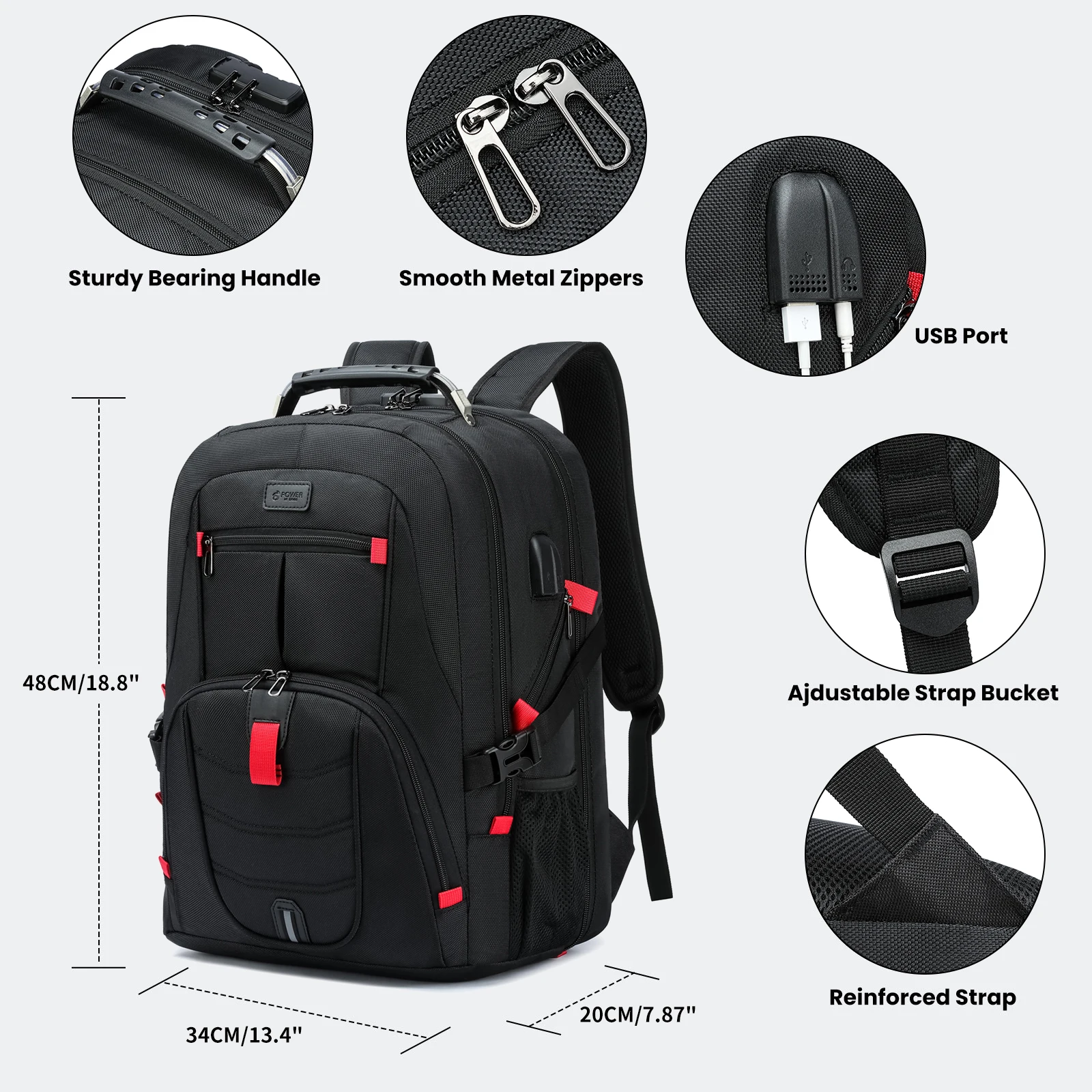 Mochila de gran capacidad, mochila informal portátil de 30L para hombre, múltiples compartimentos, diseño antirrobo, bolsa para ordenador portátil, mochila con cremallera