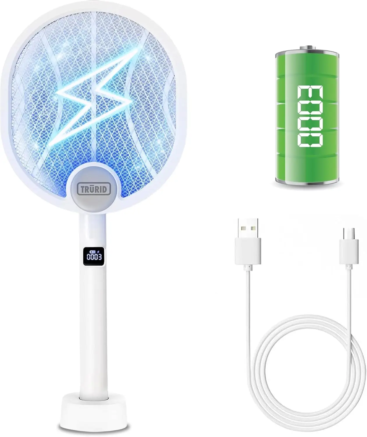 

2-in-1 Electric Fly Swatter & Bug Zapper, Rechargeable Mosquito Killer with UV Light Trap, High Voltage, Indoor/Outdoor Use