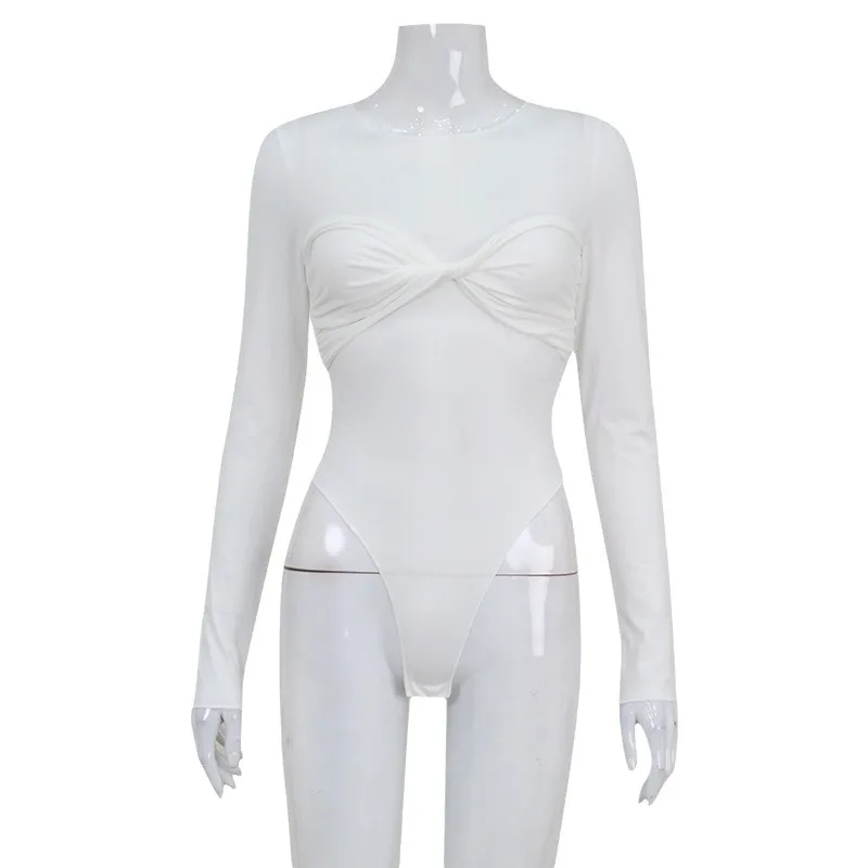 เสื้อผ้าผู้หญิงสไตล์ยุโรปและอเมริกาใหม่ปี 2025 คอกลม แขนยาว จีบรอบอก เซ็กซี่ แฟชั่น กางเกงเอวสูงยืดหยุ่น