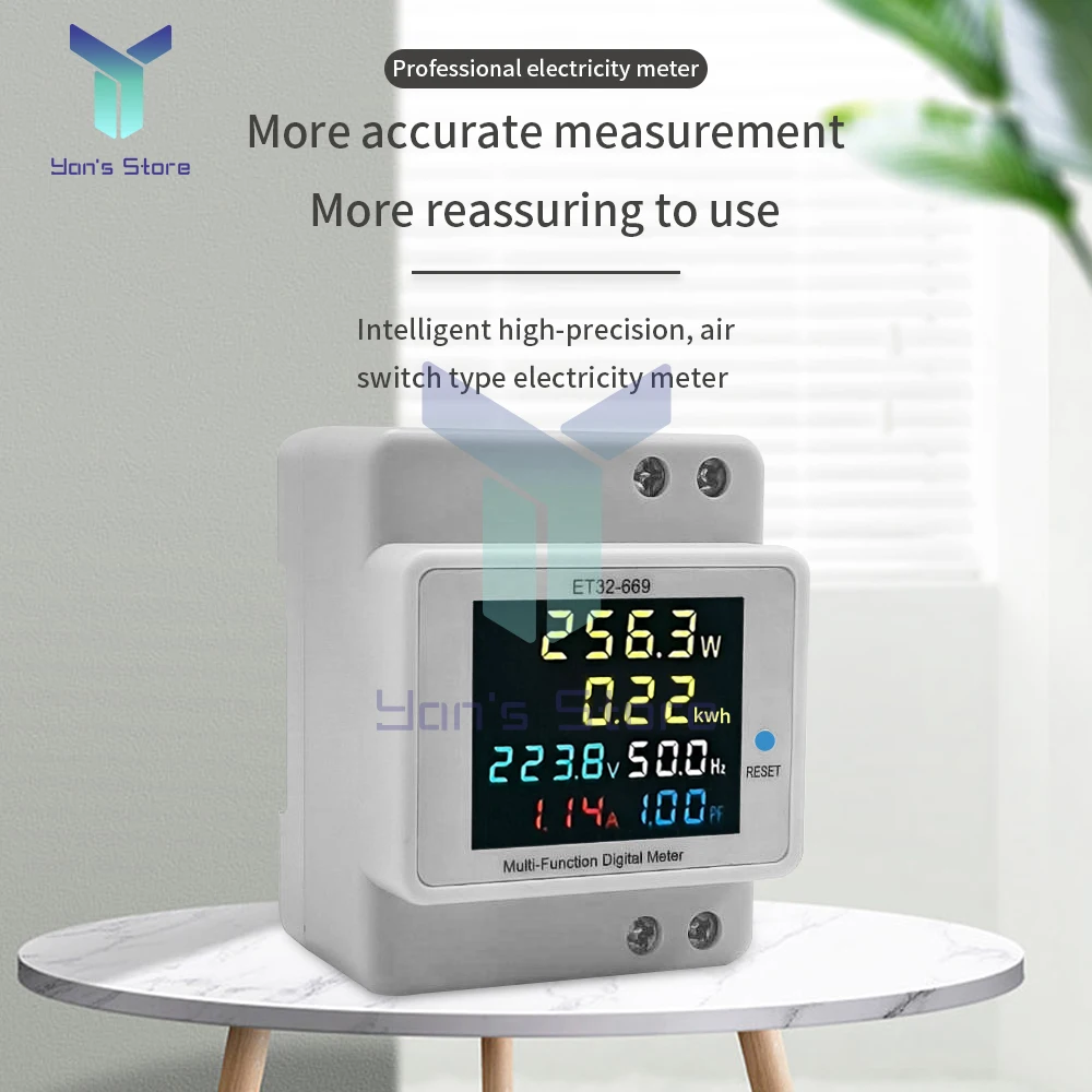 Высокоточный ваттметр переменного тока 40-300 В 100 А, монитор мощности для крепления на DIN-рейку с ЖК-экраном для измерения использования электроэнергии