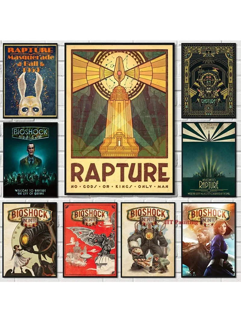 Retro Bioshock Rapture Video Game Poster and Prints Canvas Painting Wall Art Pictures Vintage Gamer Room Home Decor Frameless