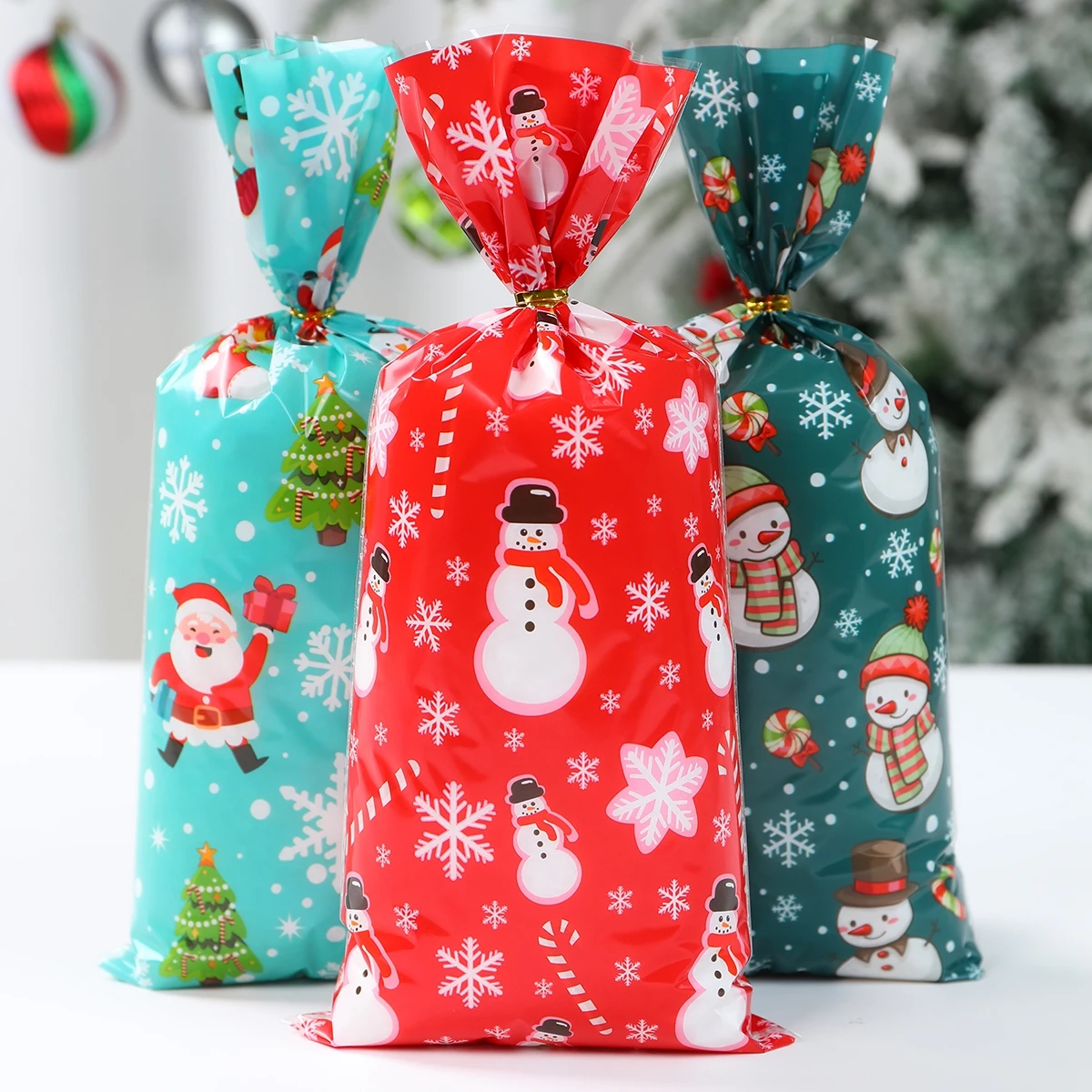 25/50/100pcs Christmas Candy Bags Merry Christmas Cookie Package Christmas Decor 2024 Gift Bag for Home Xmas New Year Gifts 2025