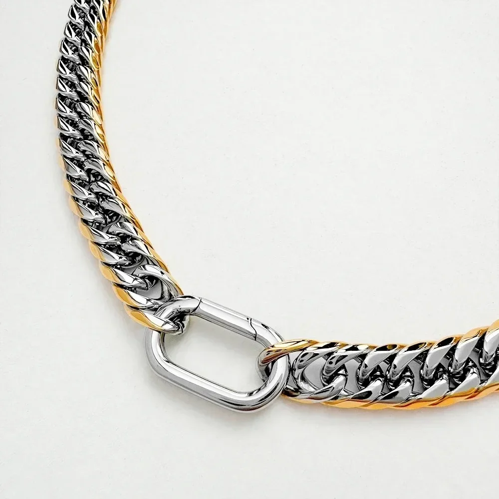 2024 New Design Jewelry Waterproof 18k Gold Plated Stainless Steel Two Tone Cuban Chains Choker Zircon Charm Necklace for Women
