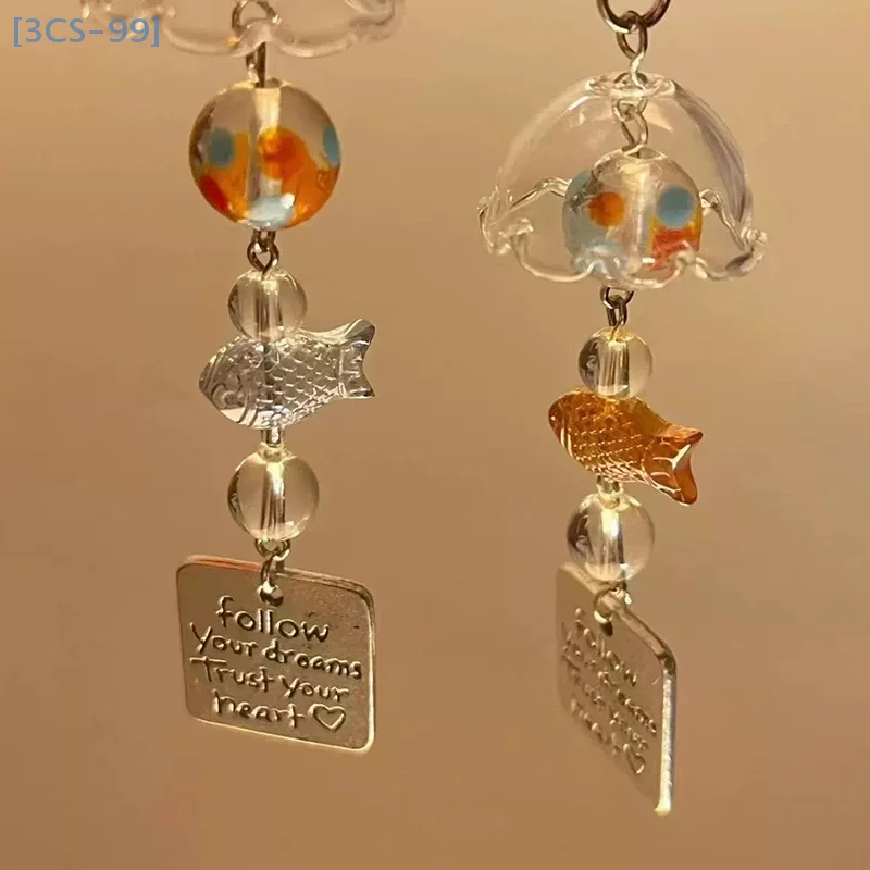 Cute Goldfish Wind Chime Keychain Pendant Mobile Phone Lanyard Bag Decorative Charm Kawaii Gift