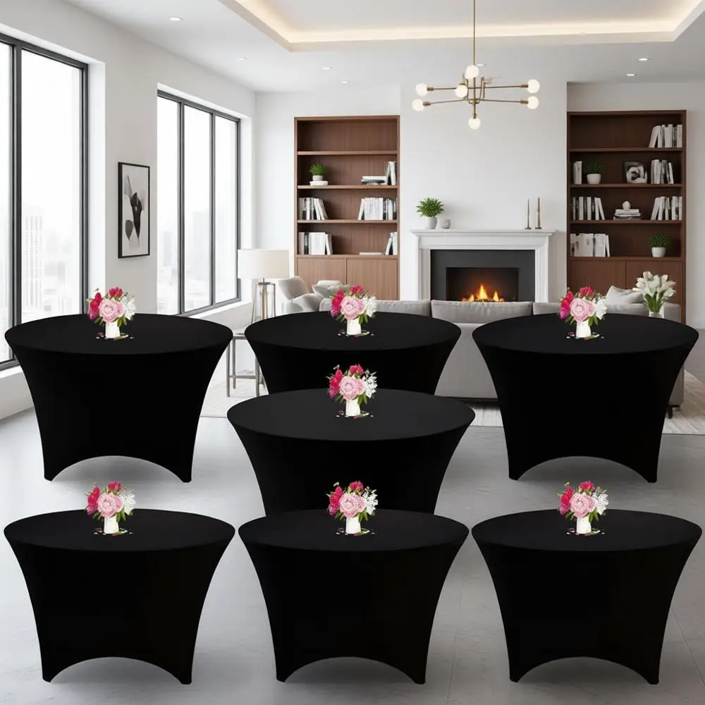 

6T Round Tablecloth 72 Black Elastic Stretch Cover for Weddings, Parties, and Events